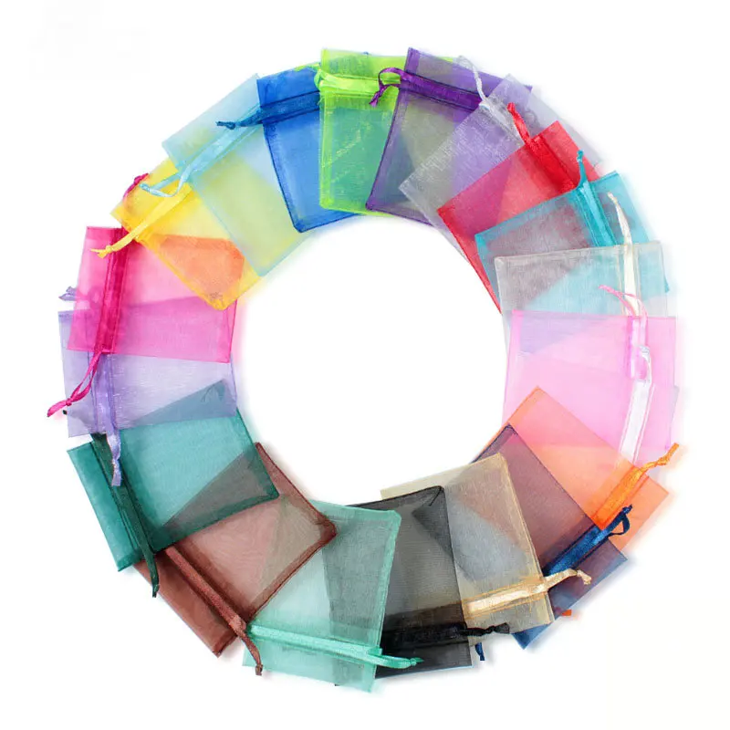 100pcs/lot 5*7cm organza bag Christmas wedding gift bag jewelry packing Display jewelry bag&pouch favor bags 23 colors optional