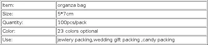 100pcs/lot 5*7cm organza bag Christmas wedding gift bag jewelry packing Display jewelry bag&pouch favor bags 23 colors optional