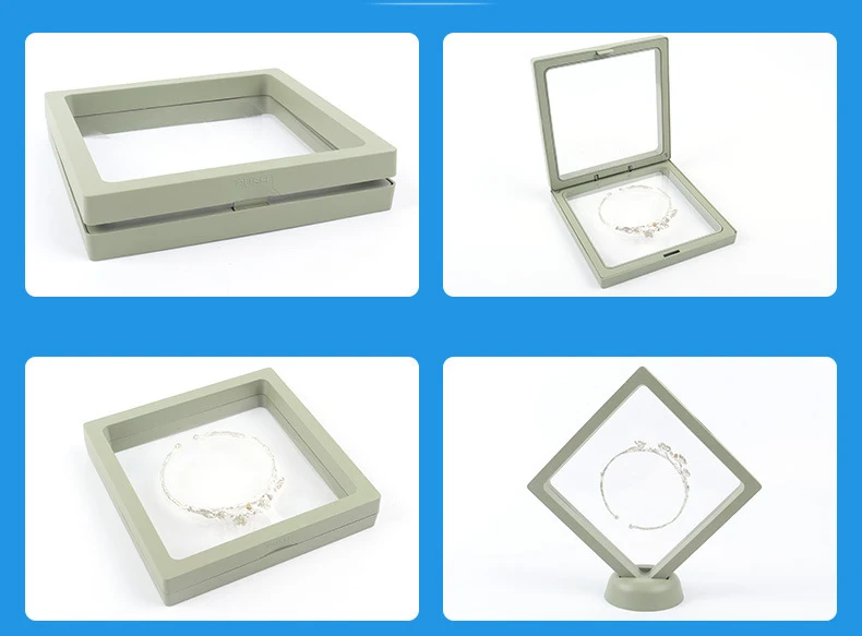 Transparent PE Film Jewelry Storage Box Color 3D Floating Display Frame Coin Dustproof Exhibition Ring Earrings Organizer Case