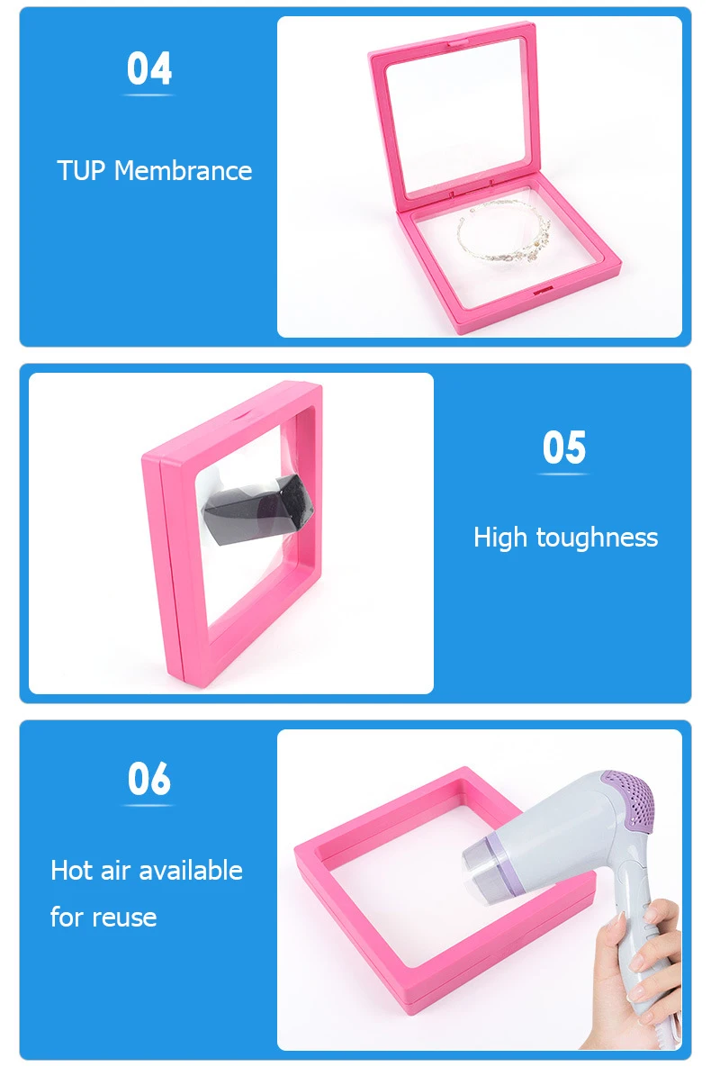 Transparent PE Film Jewelry Storage Box Color 3D Floating Display Frame Coin Dustproof Exhibition Ring Earrings Organizer Case