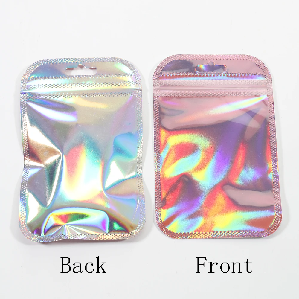 50pcs/lot Pink Laser Ziplock Bags Reusable Plastic Transparent Bags for Jewelry Packaging Cosmetic Retail Display Bags