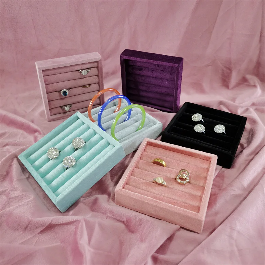 11*11Cm Velvet Ring Tray Jewelry Display Storage Earrings Rings Packaging Case High Quality Velvet Organizer