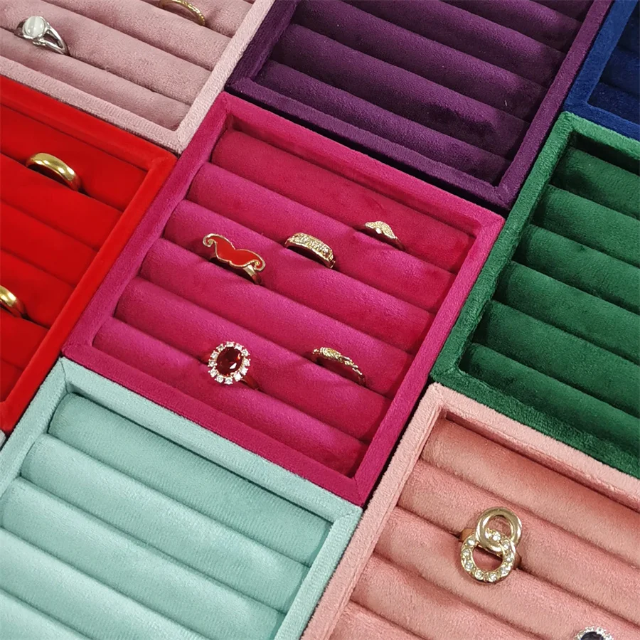 11*11Cm Velvet Ring Tray Jewelry Display Storage Earrings Rings Packaging Case High Quality Velvet Organizer