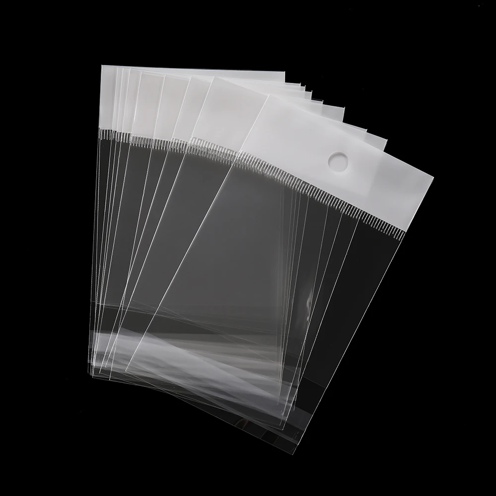 100pcs OPP Hanging Jewelry Storage Bags Clear Self-Adhesive Bags for Rings Earrings Bracelet Necklace Jewelry Display Packaging