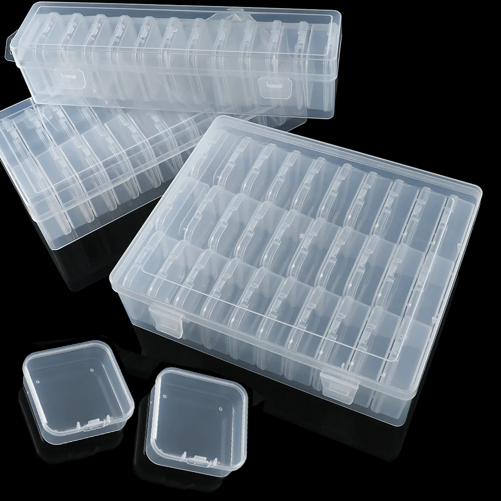 Bead Portable Organizer Box 12/24/30Pcs Small Clear Plastic Storage Containers with Hinged Lid for Storage Small Crafts Jewelry