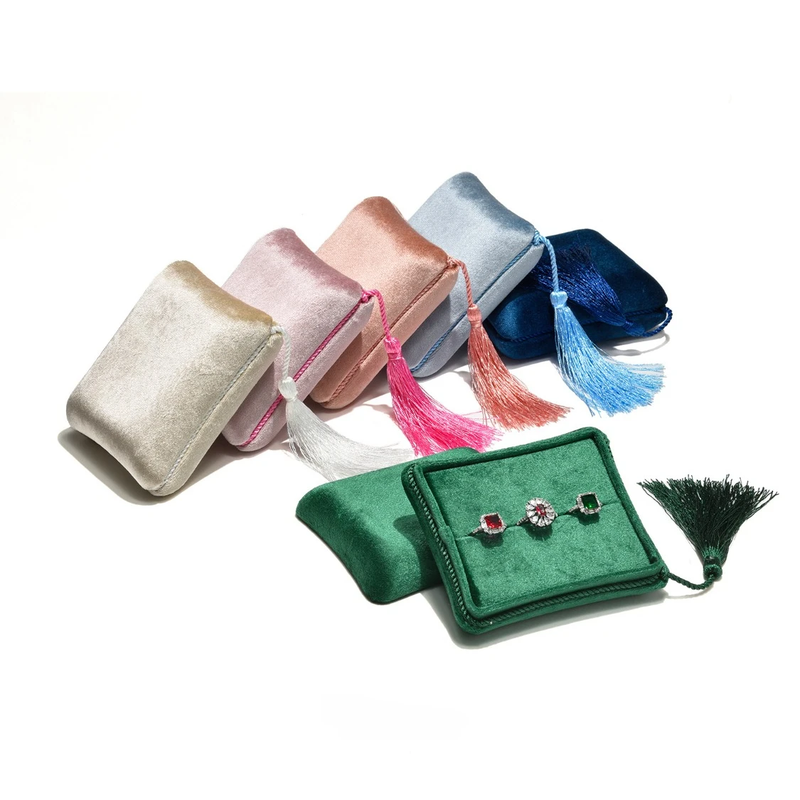 Velvet Tassel Jewelry Ring Earrings Portable Necklace Box Velvet Display Box Jewelry Storage Packaging