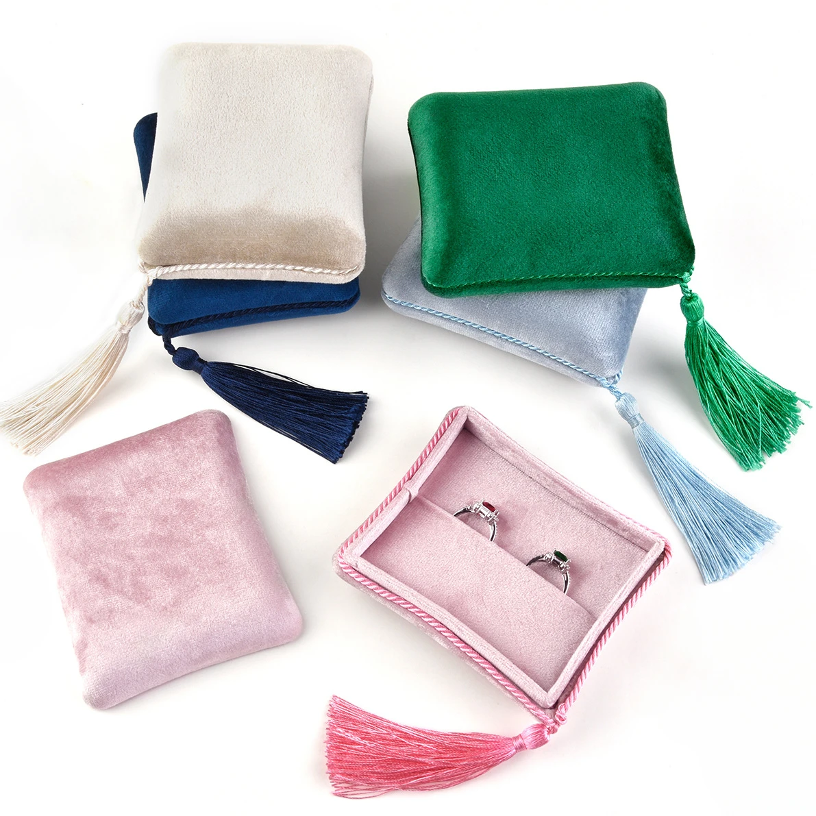 Velvet Tassel Jewelry Ring Earrings Portable Necklace Box Velvet Display Box Jewelry Storage Packaging
