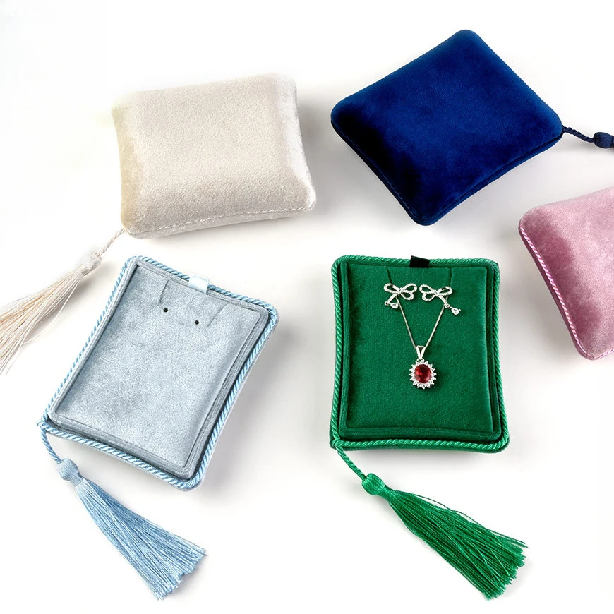 Velvet Tassel Jewelry Ring Earrings Portable Necklace Box Velvet Display Box Jewelry Storage Packaging