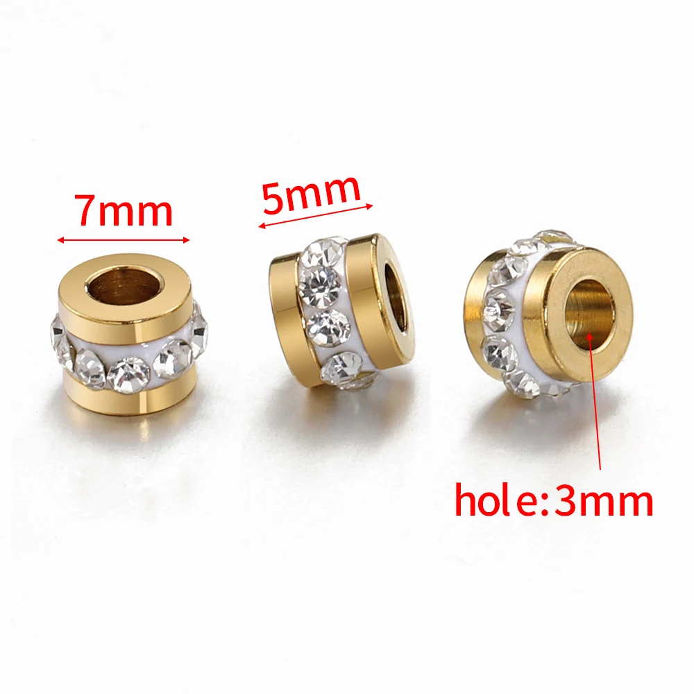 10pcs Gold Color Stainless Steel Rhinestone Beads 5x7mm Spacer Loose Bead Charm for DIY Jewelry Making Bracelet Necklace Finding