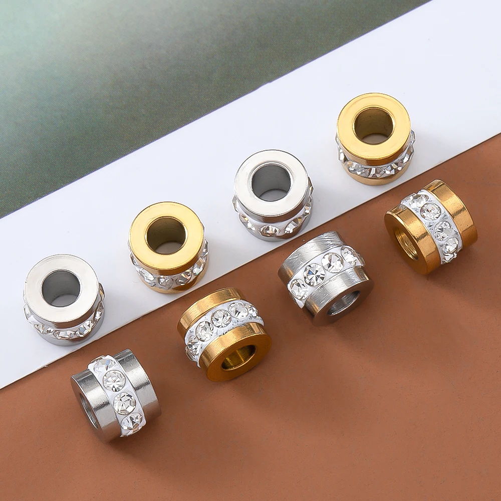 10pcs Gold Color Stainless Steel Rhinestone Beads 5x7mm Spacer Loose Bead Charm for DIY Jewelry Making Bracelet Necklace Finding