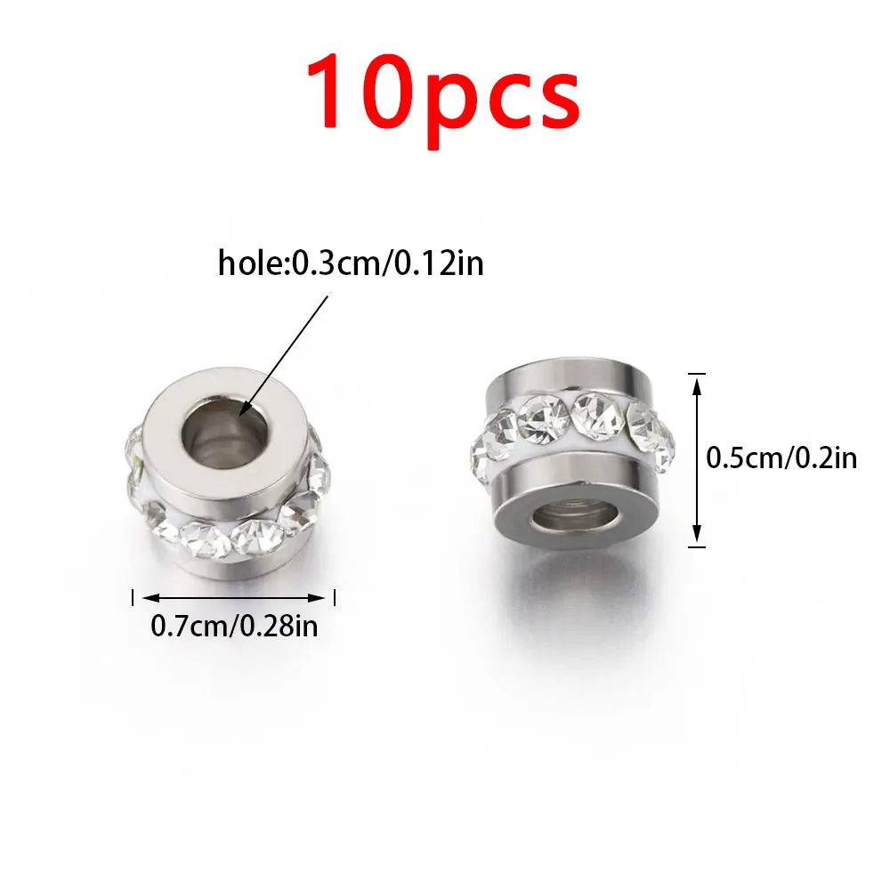 10pcs Gold Color Stainless Steel Rhinestone Beads 5x7mm Spacer Loose Bead Charm for DIY Jewelry Making Bracelet Necklace Finding