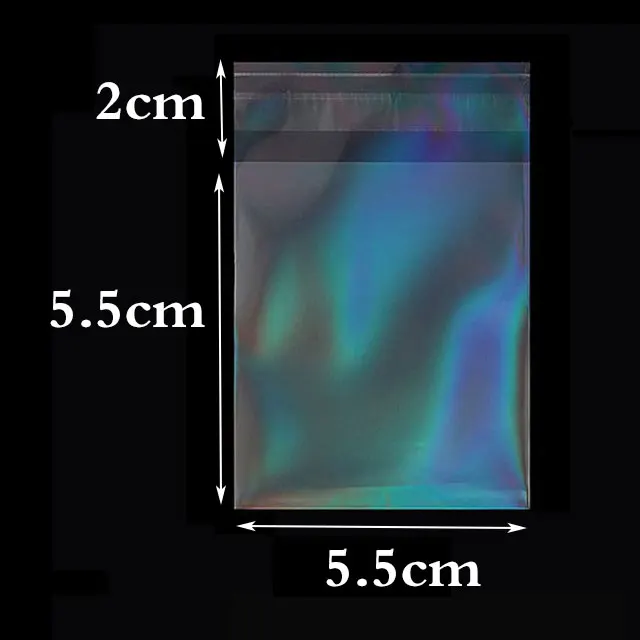 50pcs Holographic Laser Self Adhesive Bag Aurora Color Transparent Packaging for Handmade Jewelry Badge Gift Package Storage Bag