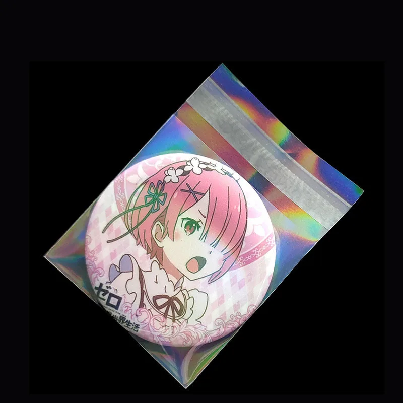 50pcs Holographic Laser Self Adhesive Bag Aurora Color Transparent Packaging for Handmade Jewelry Badge Gift Package Storage Bag