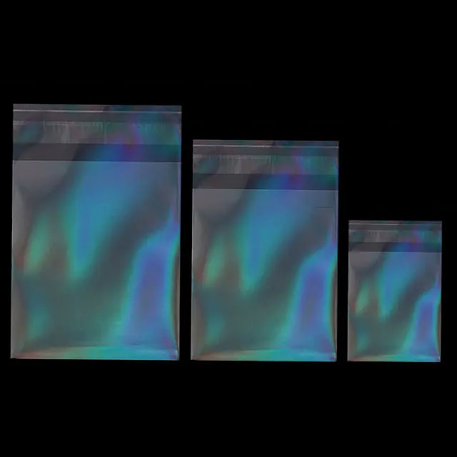 50pcs Holographic Laser Self Adhesive Bag Aurora Color Transparent Packaging for Handmade Jewelry Badge Gift Package Storage Bag