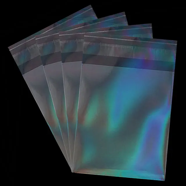 50pcs Holographic Laser Self Adhesive Bag Aurora Color Transparent Packaging for Handmade Jewelry Badge Gift Package Storage Bag