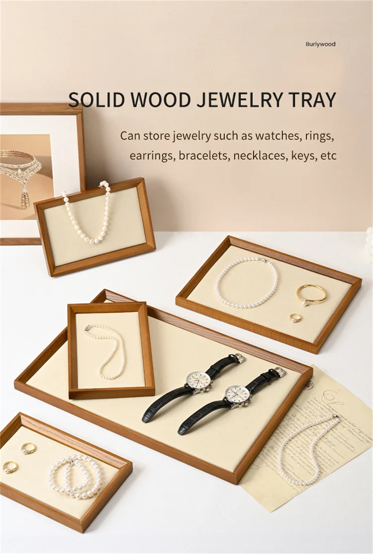 Oirlv Wooden Jewelry Organizer Tray Jewelry Display Props Jewelry Key Storage Bracelet Necklace Tray Earring Ring Display Plate