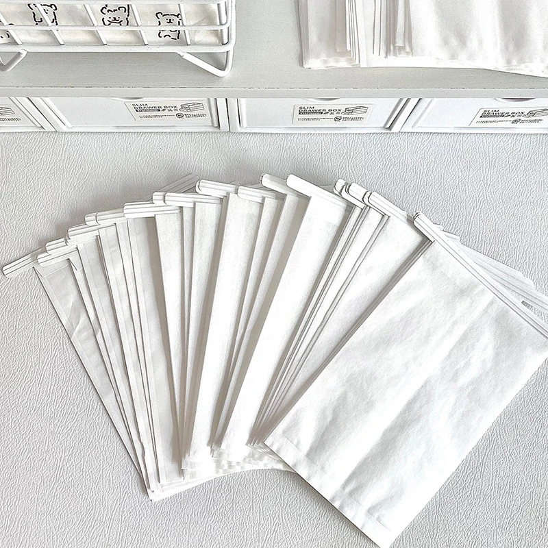10pcs White Cotton Paper Bags 10.5*17cm Eco-Friendly Semi-Transparent Photo Jewelry Packaging Pouches with Wire Gift Wrapping