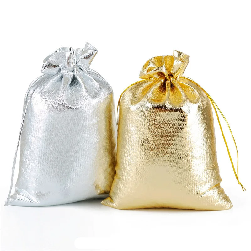 13x18 15x20 17x23 20x30cm Drawstring Gift Bags Metallic Foil Organza Pouches Christmas Wedding Party Favour Gifts Candy Bags