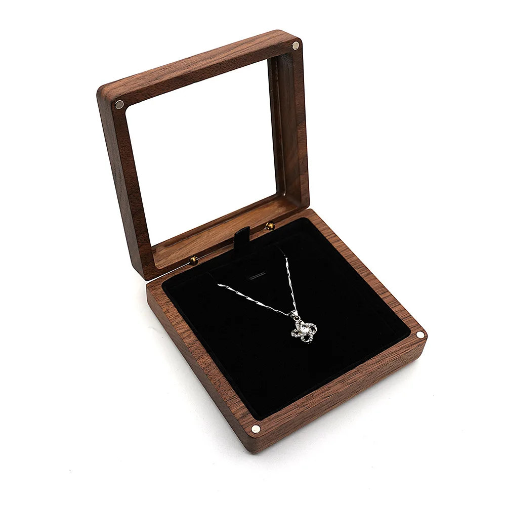 Solid Wood Black Walnut Necklace Box Jewelry Jewelry Packaging Gift Box Earring Brooch Locket Case
