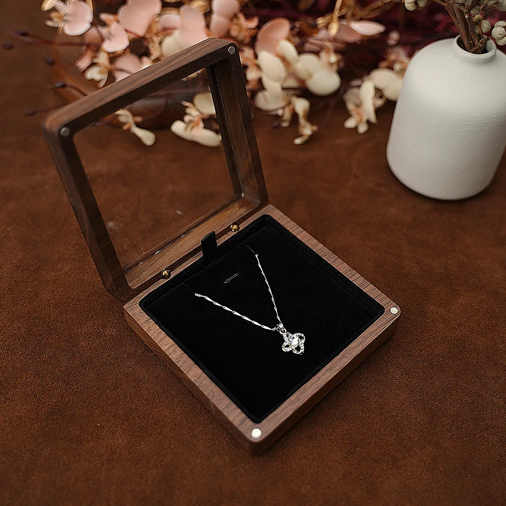 Solid Wood Black Walnut Necklace Box Jewelry Jewelry Packaging Gift Box Earring Brooch Locket Case
