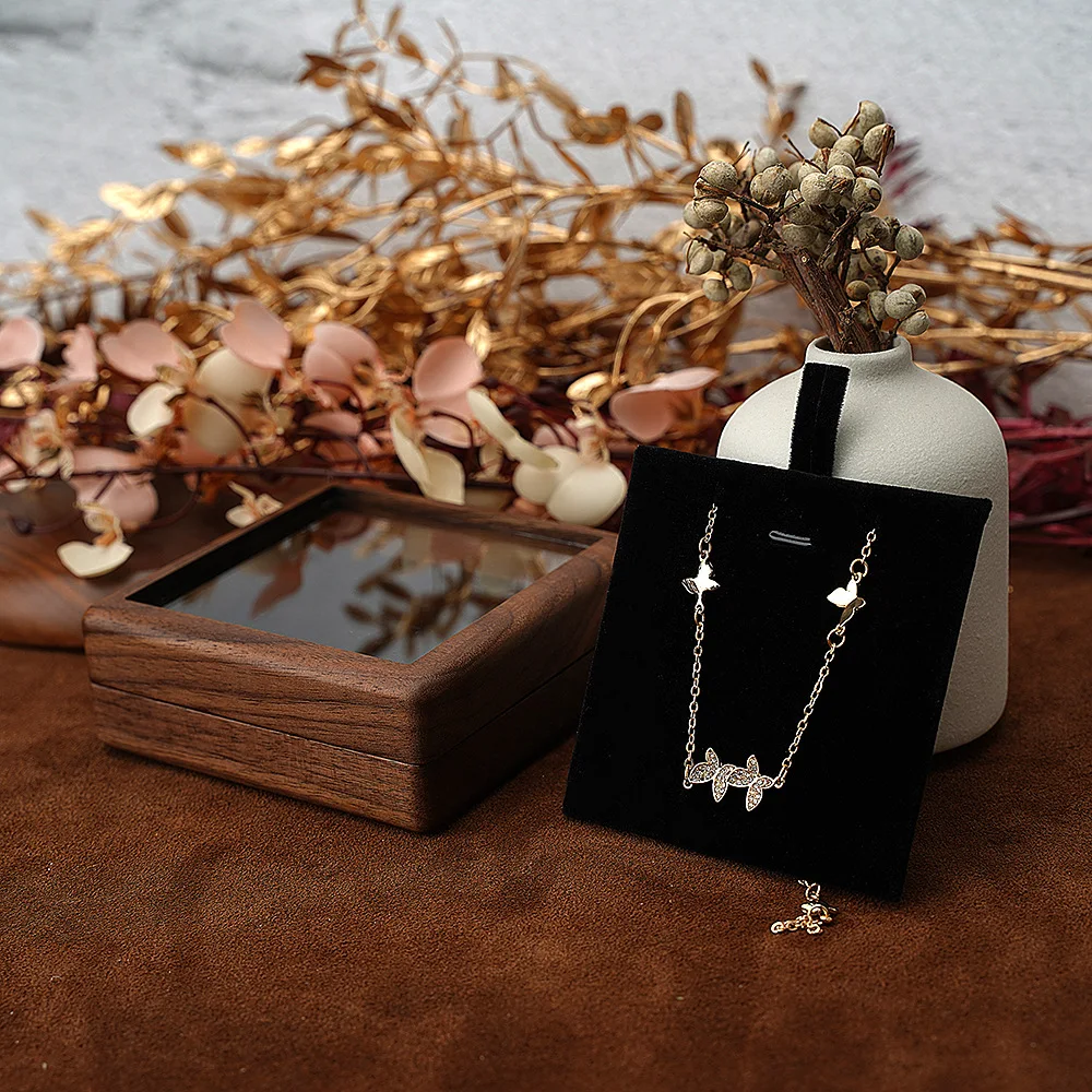 Solid Wood Black Walnut Necklace Box Jewelry Jewelry Packaging Gift Box Earring Brooch Locket Case