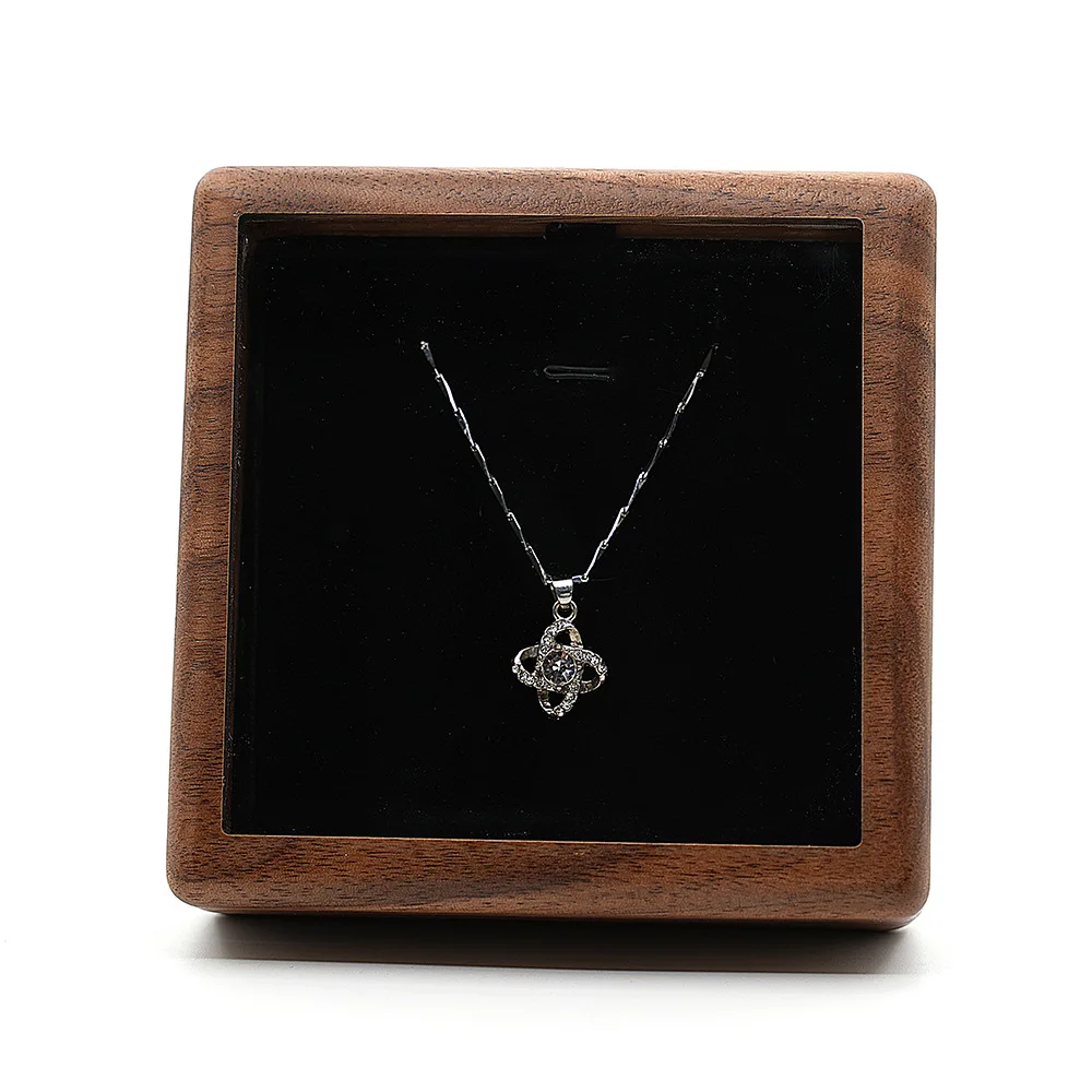 Solid Wood Black Walnut Necklace Box Jewelry Jewelry Packaging Gift Box Earring Brooch Locket Case
