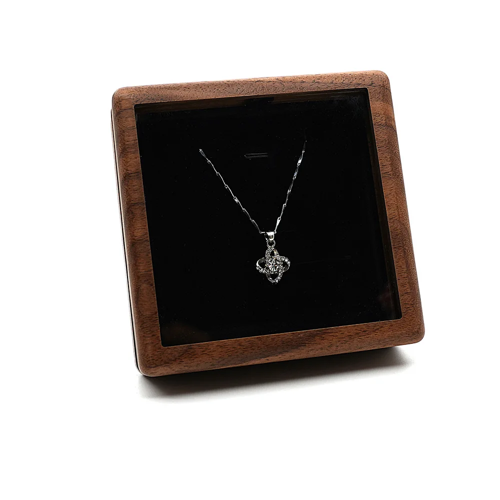 Solid Wood Black Walnut Necklace Box Jewelry Jewelry Packaging Gift Box Earring Brooch Locket Case