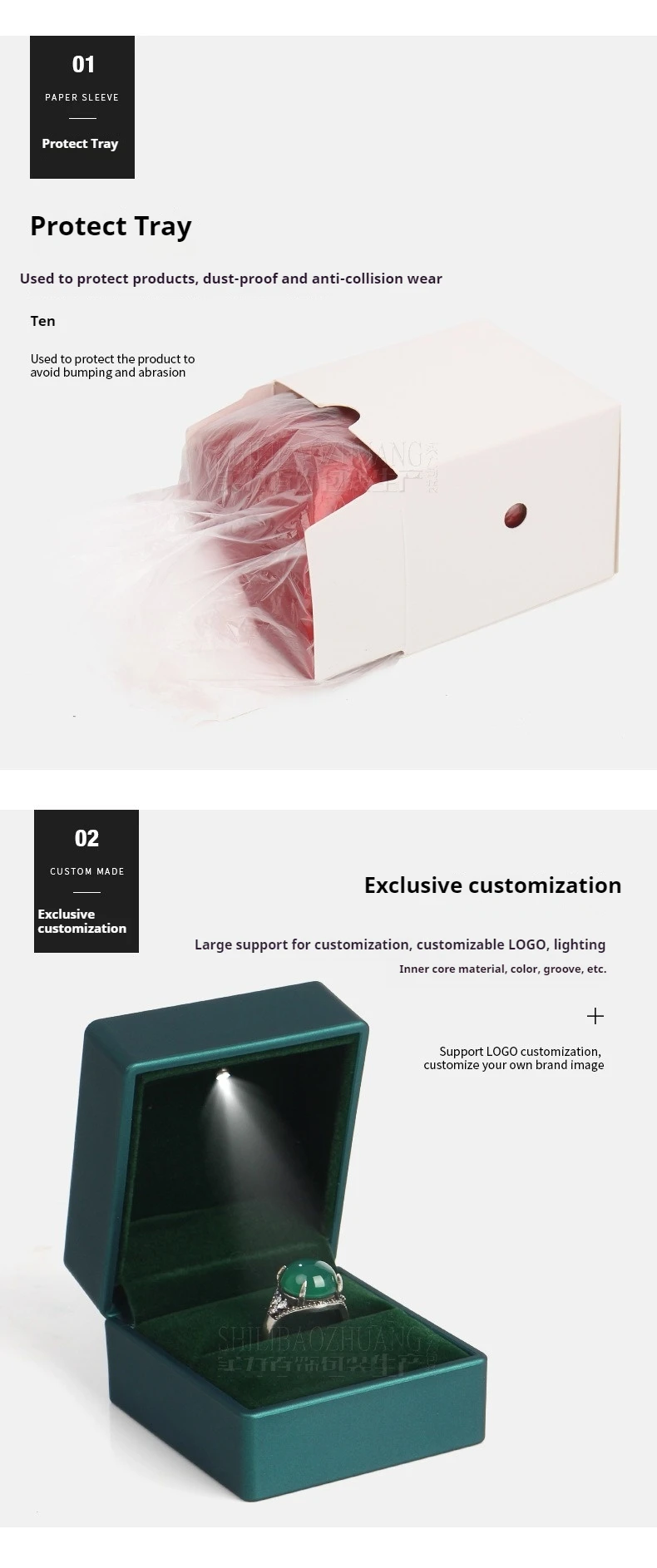 Luxury LED Jewelry Box Bracelet/Necklace Case Free Custom Logo Lighted Ring Gift Packaging with Hidden Light,Multi-Use Organizer
