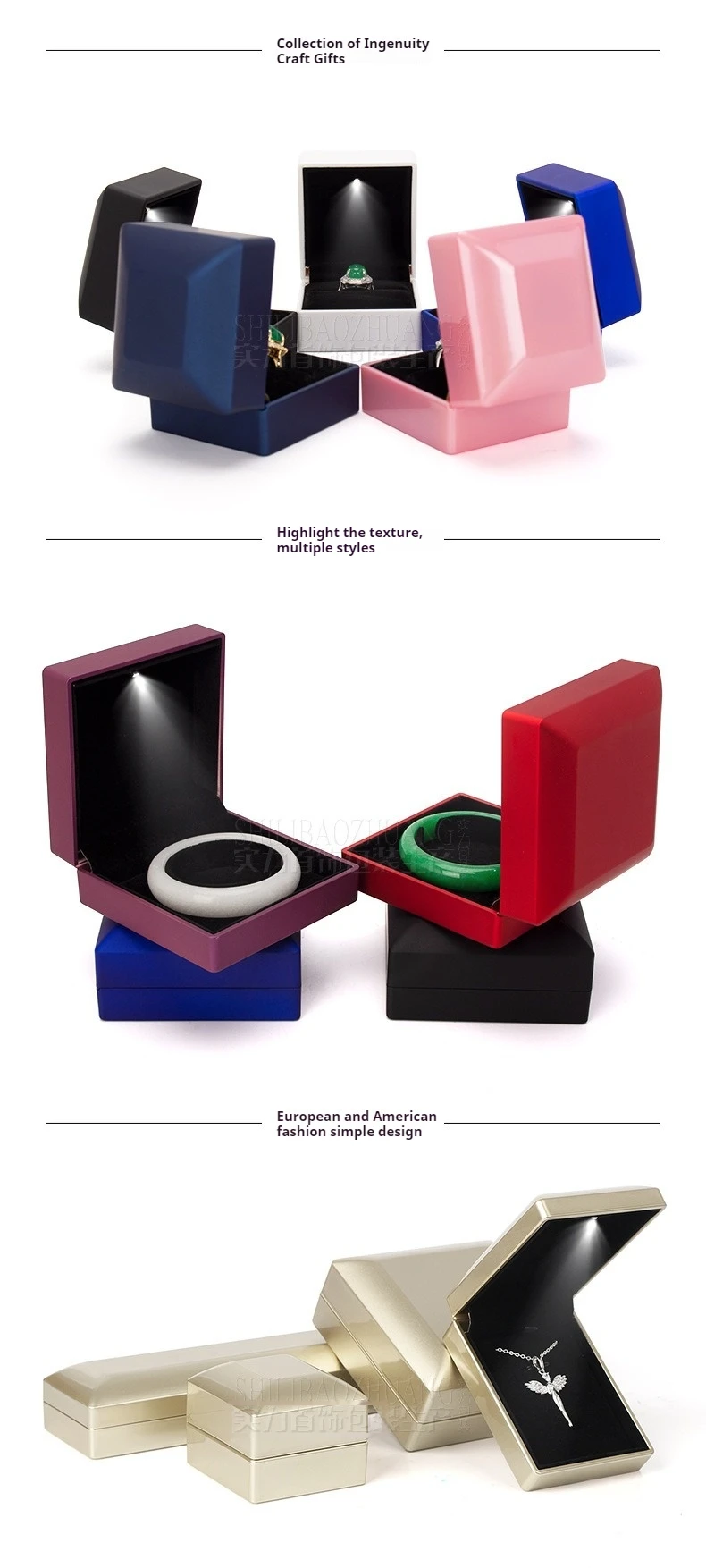 Luxury LED Jewelry Box Bracelet/Necklace Case Free Custom Logo Lighted Ring Gift Packaging with Hidden Light,Multi-Use Organizer