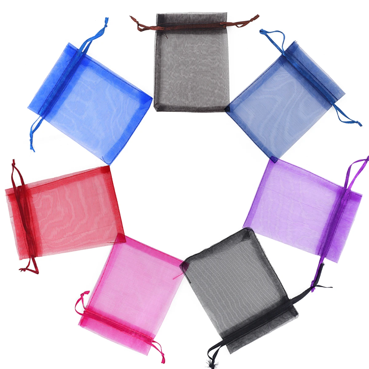 50 Pcs/Lot 7x9/9x12/10x15cm Colorful Jewelry Bags Organza Jewelry Packaging Bags Wedding Gift Storage Drawstring Bags
