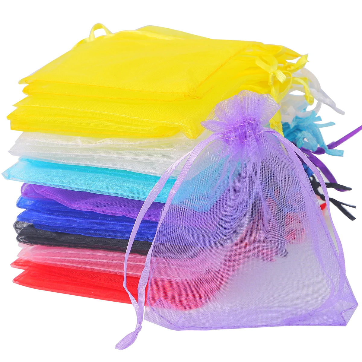 50 Pcs/Lot 7x9/9x12/10x15cm Colorful Jewelry Bags Organza Jewelry Packaging Bags Wedding Gift Storage Drawstring Bags