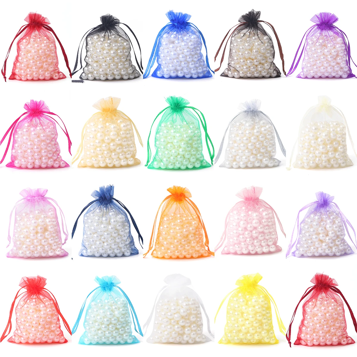 50 Pcs/Lot 7x9/9x12/10x15cm Colorful Jewelry Bags Organza Jewelry Packaging Bags Wedding Gift Storage Drawstring Bags