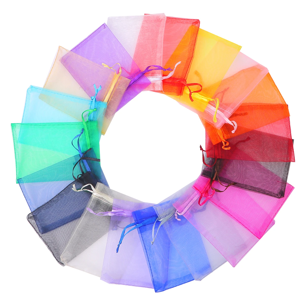 50 Pcs/Lot 7x9/9x12/10x15cm Colorful Jewelry Bags Organza Jewelry Packaging Bags Wedding Gift Storage Drawstring Bags