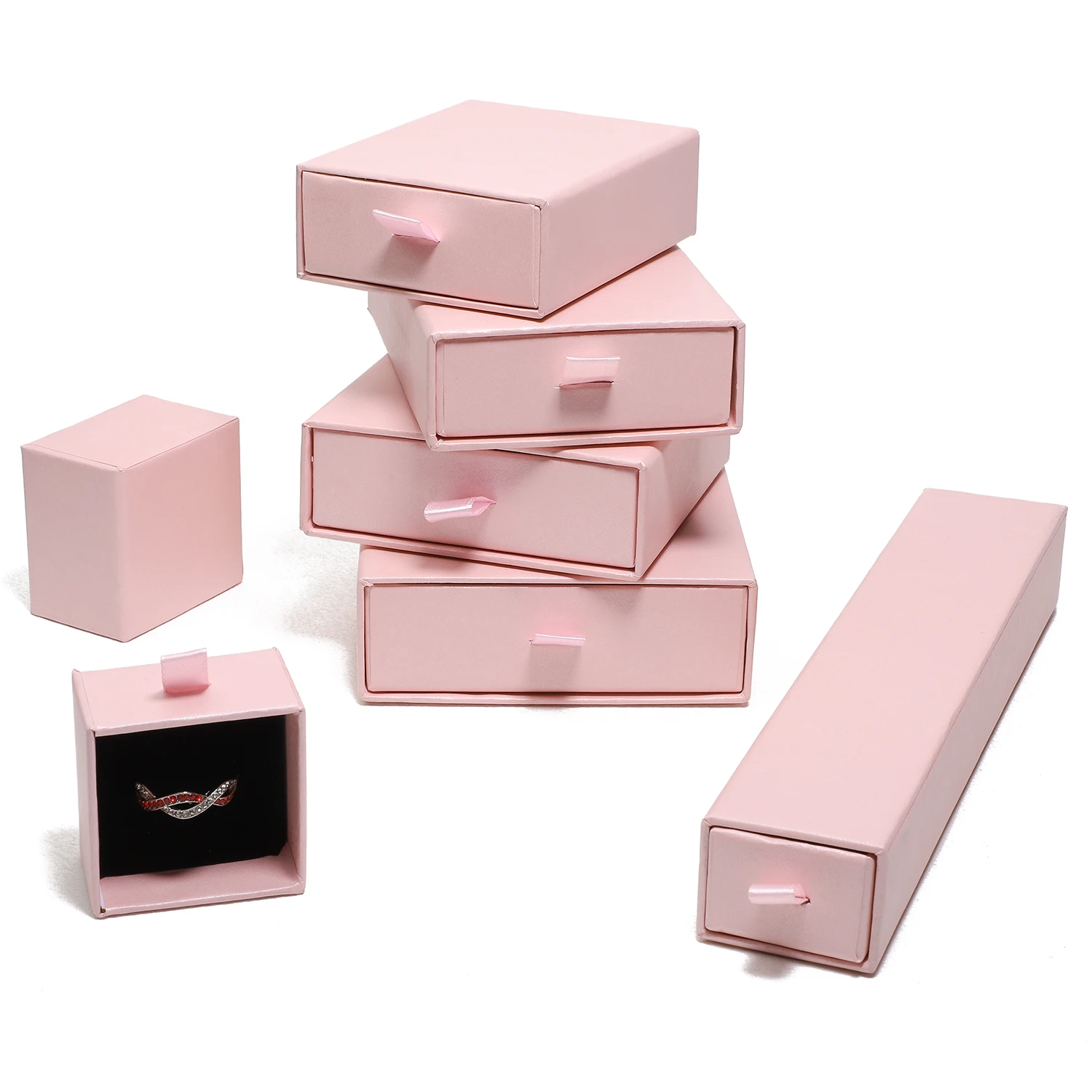 1pcs Pink Color Kraft Paper Drawer Jewelry Packaging Box Necklace Bracelet Gift Display Case Boxes Cardboard Jewelry Storage