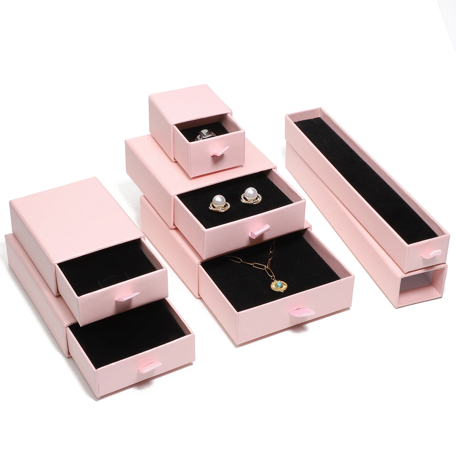 1pcs Pink Color Kraft Paper Drawer Jewelry Packaging Box Necklace Bracelet Gift Display Case Boxes Cardboard Jewelry Storage