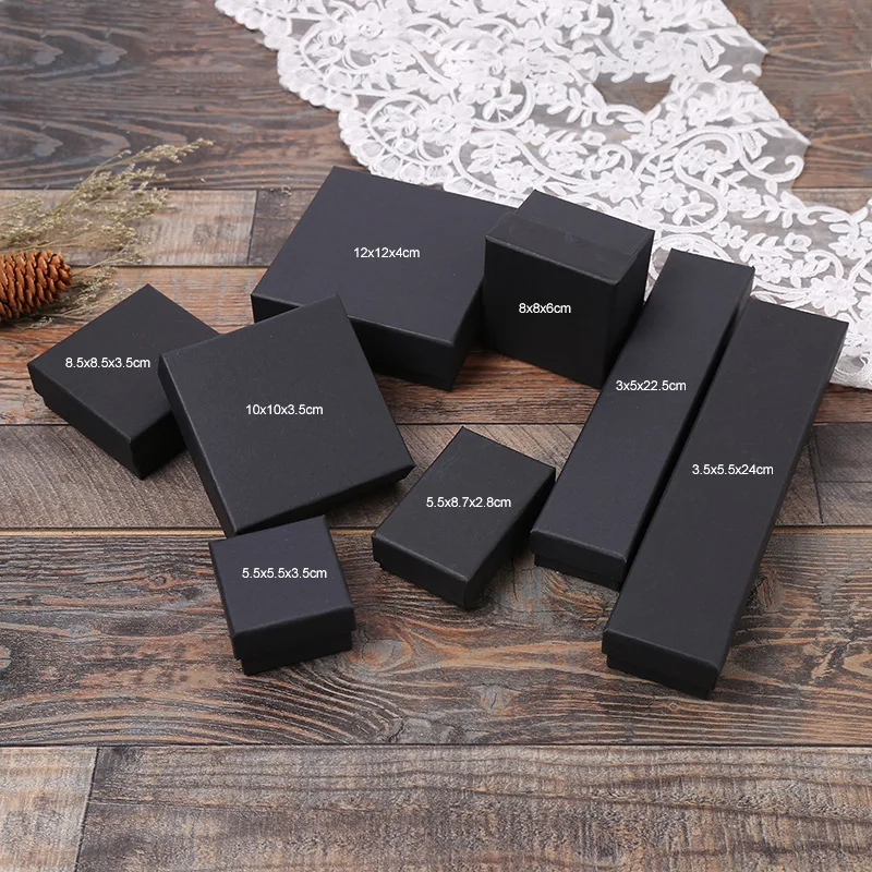 New Arrive 12Pcs Black Kraft Paper Jewelry Box Bracelet Bangles Necklaces Rings Box Gift Jewelry Box Storage Case
