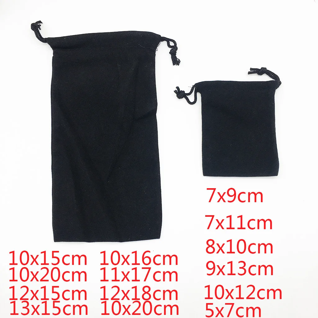 100PCS /Lot Black Velvet Jewellry Bag Christmas Gift Bags Various Sizes Packaging Display Wedding 9x12 10x15 10x20cm