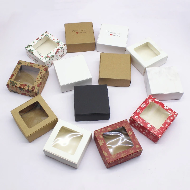 10Pcs Paper Gifts Package Box 7.5x7.5x3cm White DIY Christmas Window Candy Wedding Favors Jewelry Party Suppiles Wrapping Box