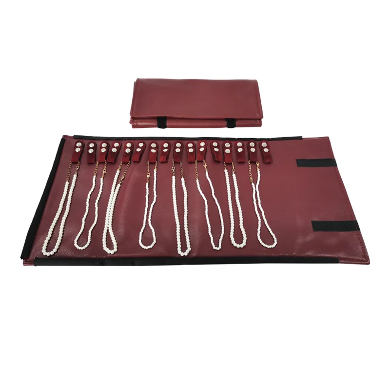 Red PU Necklace Jewelry Storage Travel Roll Bag 16Pcs Beads Chain Organizer Display Pouch Bracelet Packaging Gift Roll Bag