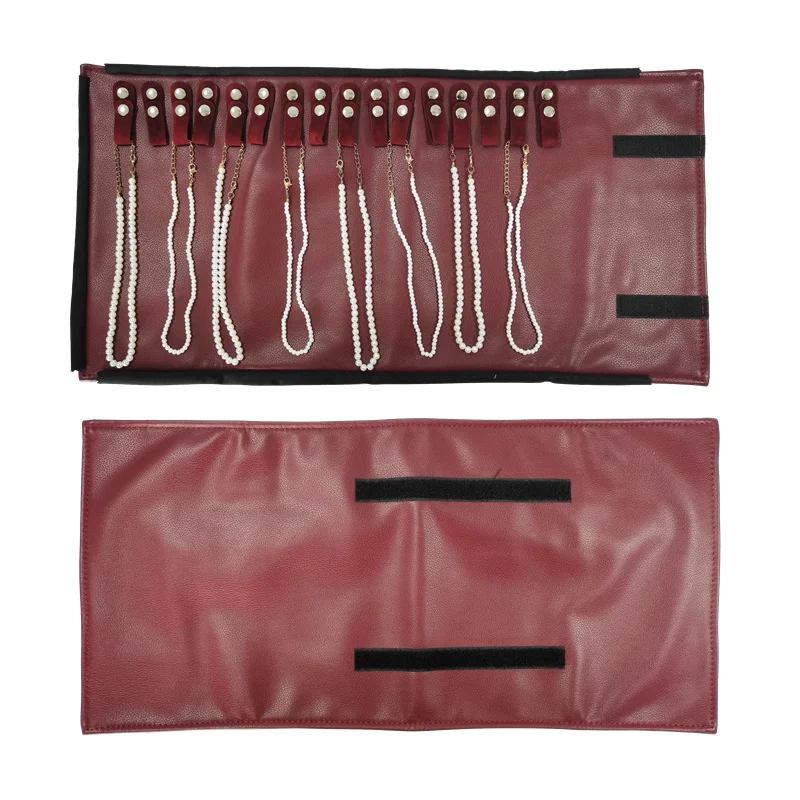 Red PU Necklace Jewelry Storage Travel Roll Bag 16Pcs Beads Chain Organizer Display Pouch Bracelet Packaging Gift Roll Bag