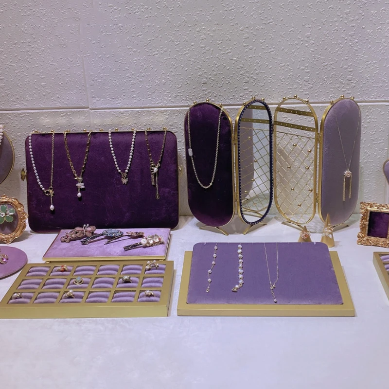 Fashion Purple Velvet Series Jewelry Display Props Window Ring Necklace Display Stand Earrings Bracelet Stand