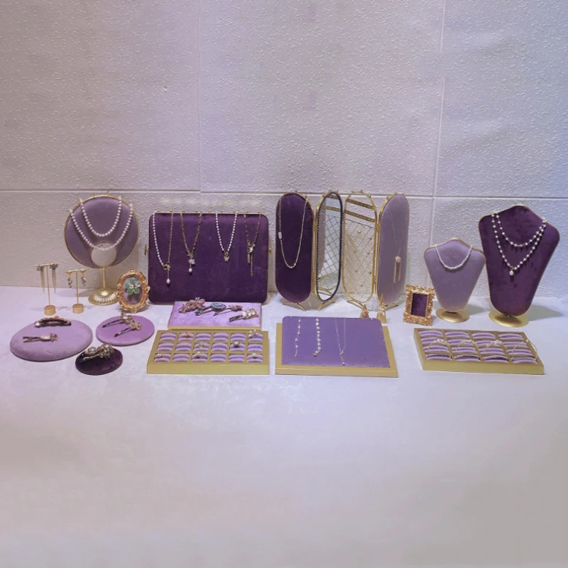 Fashion Purple Velvet Series Jewelry Display Props Window Ring Necklace Display Stand Earrings Bracelet Stand