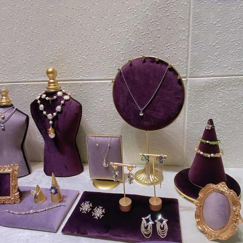 Fashion Purple Velvet Series Jewelry Display Props Window Ring Necklace Display Stand Earrings Bracelet Stand