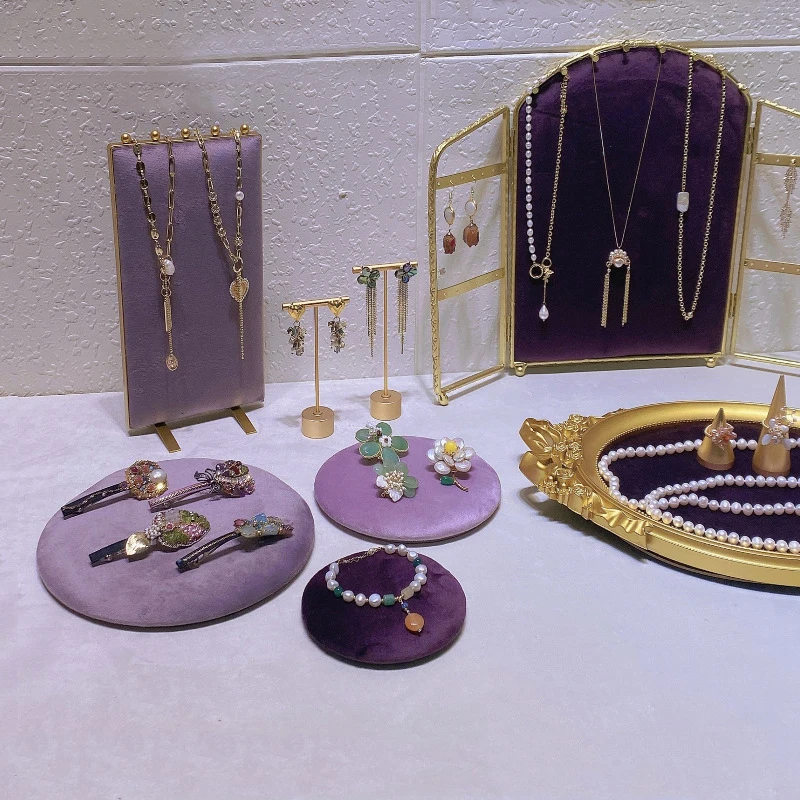 Fashion Purple Velvet Series Jewelry Display Props Window Ring Necklace Display Stand Earrings Bracelet Stand