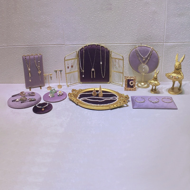 Fashion Purple Velvet Series Jewelry Display Props Window Ring Necklace Display Stand Earrings Bracelet Stand