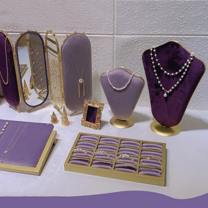 Fashion Purple Velvet Series Jewelry Display Props Window Ring Necklace Display Stand Earrings Bracelet Stand