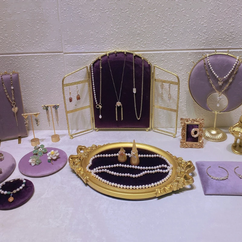 Fashion Purple Velvet Series Jewelry Display Props Window Ring Necklace Display Stand Earrings Bracelet Stand