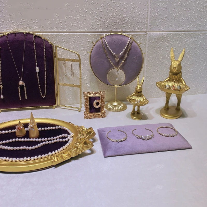 Fashion Purple Velvet Series Jewelry Display Props Window Ring Necklace Display Stand Earrings Bracelet Stand