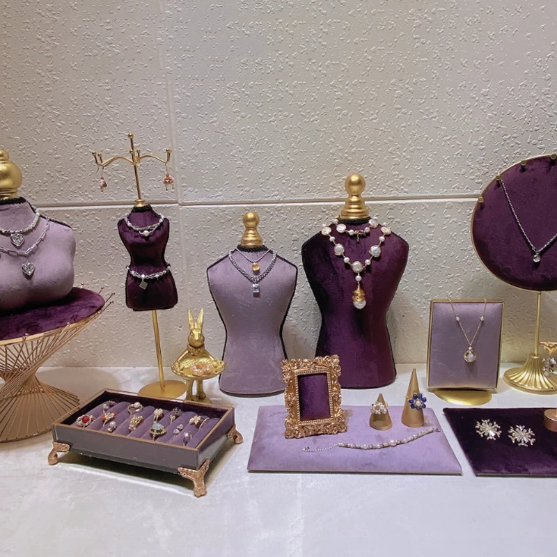 Fashion Purple Velvet Series Jewelry Display Props Window Ring Necklace Display Stand Earrings Bracelet Stand