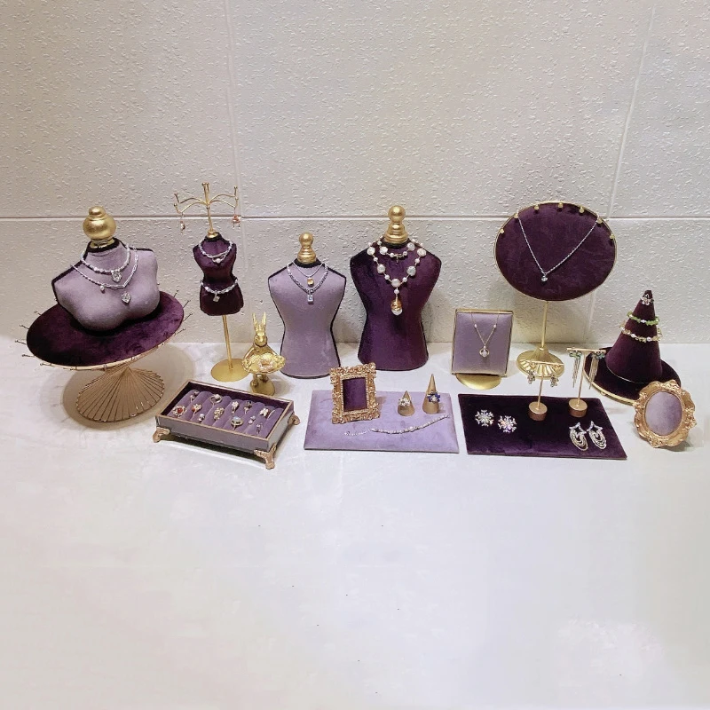 Fashion Purple Velvet Series Jewelry Display Props Window Ring Necklace Display Stand Earrings Bracelet Stand